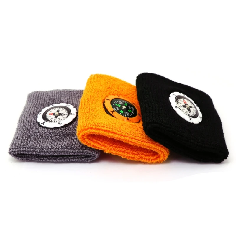 Outdoor Compass Wristband Sports Sweat-Absorbent Cotton Survival Bracelet Sweat Bands for Hiking Hunting Camping | Спорт и