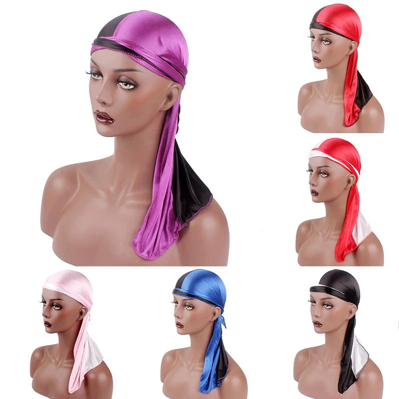 Шелковистая бандана Durag с длинным хвостом унисекс тюрбан Пиратская шапка