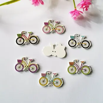 

New Hot Sale 150pcs/lot 2 Holes bicycle Pattern Wooden Buttons Sewing Scrapbooking for Craft 20mm*32mm decorative buttons
