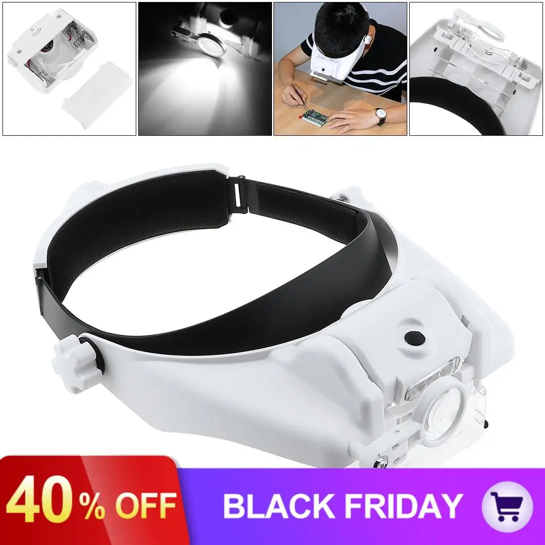 Adjustable Headband Eyeglass Magnifier Loupe Magnifying Glass with LED Light for Reading Repairing Drawing Handicraft Tailorin