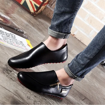 

Men Flats Shoes White Casual Platform Pointed Shoes PU Leather Shoes Male Loafers Men Flats Breathable Plus Size 39-45