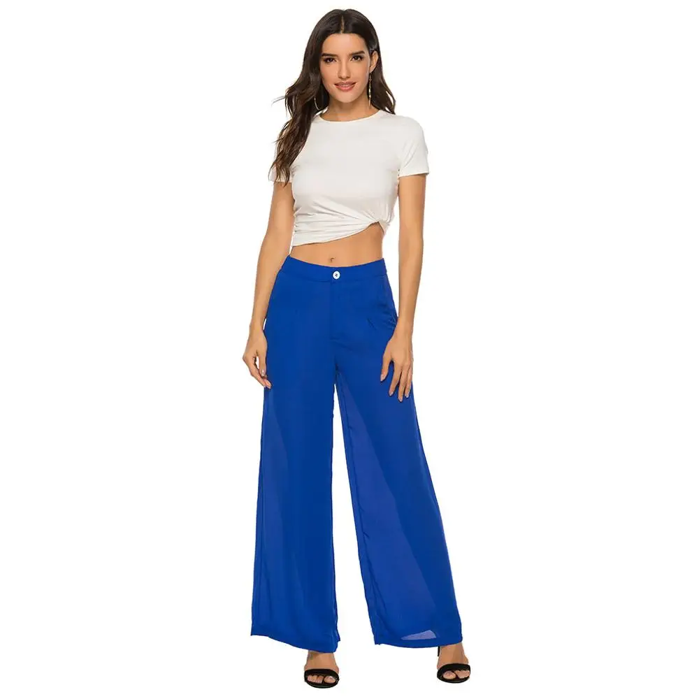 

Black Or Blue Plus Size Supersize Womens High Waisted Pants Wide Leg Palazzo Pant Trousers with Pockets