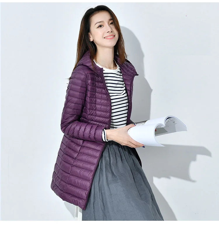 QPFJQD Autumn Outwear 90% White Duck Down Jacket Women Long Winter Coat Ladies Hooded Parka Korean Female Light Warm Slim Jacket