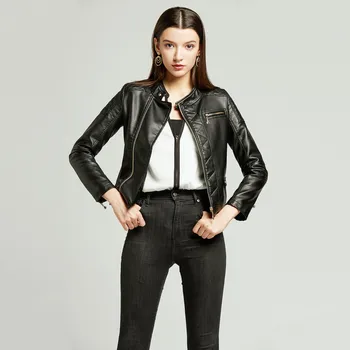 

Female trench coat women's windbreaker тренч ropa mujer Winter Warm Short Coat Leather Parka Zipper Top Overcoat Outwear h4