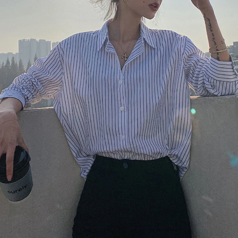 

Women Blouse New Spring Autumn Casual Loose Long Sleeve Work Shirts Fashion Women Office Tops Striped Blouse For Business