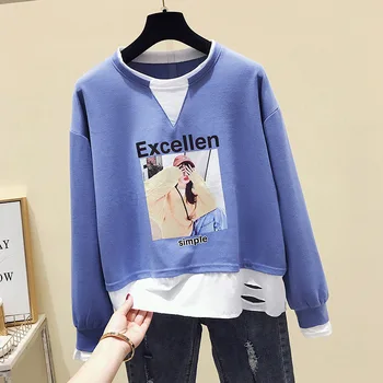 

L 2020 New Style Mock Two-Piece round Neck Sweater Female Loose Versatile Large