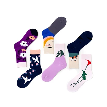 

1 Pair Women Socks Cotton Rose Female Socks Colorful Flower Art Socks 35-40EUR