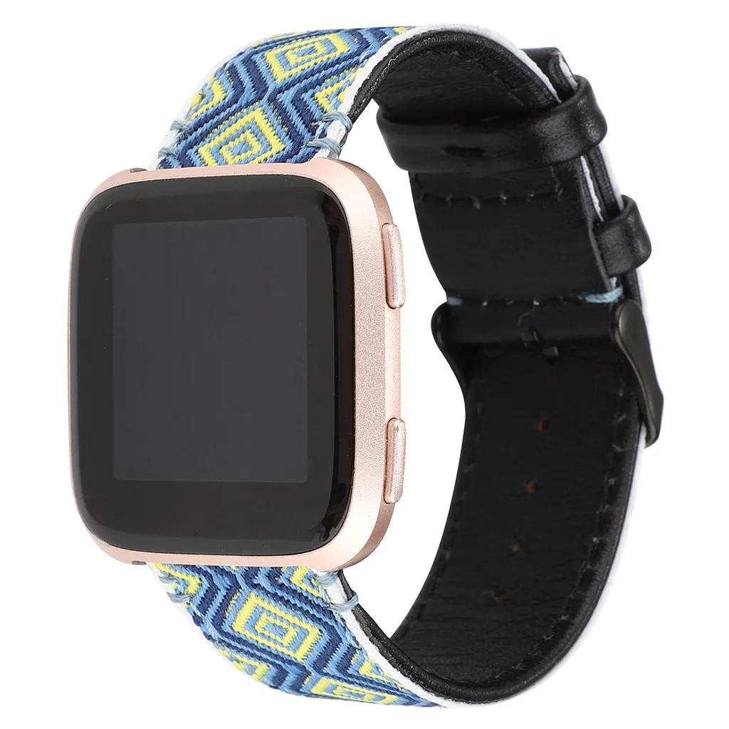 Умные часы этнический кожаный ремешок для Fitbit Versa Смарт-часы для фитнеса Противоскользящий кожаный ремешок из зернистой кожи дышащее украшение