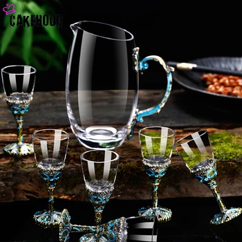 

Creative Enamel Color White Wine Glass Decanter Set Restaurant Party Lead-free Crystal Glass Wine Glass Chinese Retro Wine Set