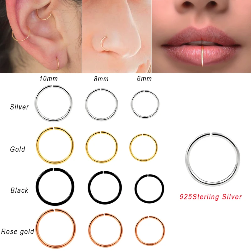 

925 sterling silver plain Nose Ring Classic nostril septum Lip Ear Cartilage Daith helix Body Piercing Jewelry 22G 20pcs/lot