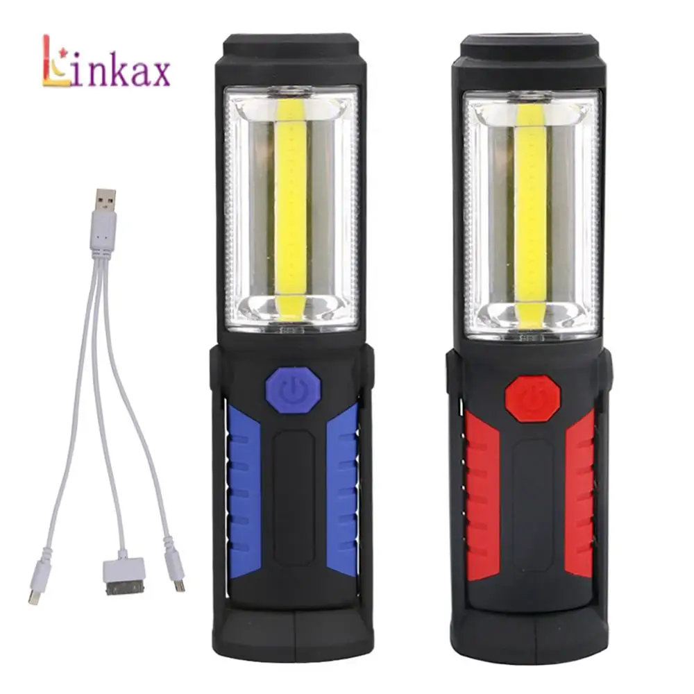 Red Rechargeable LED COB Work Light Mechanic Flashlight Lamp Bar Camping Torch 