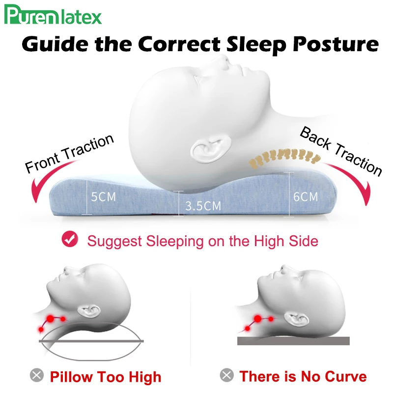 PurenLatex Подушка с эффектом памяти для шеи, подушки с медленным отскоком, ортопедические подушки для защиты позвоночника, тонкие поддерживающие контурные подушки, постельные принадлежности
