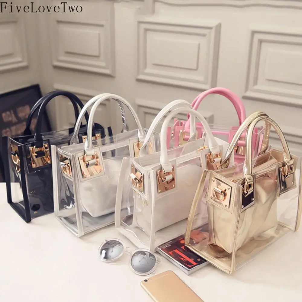 

Fashion Square Transparent Bags for Women Designer 2pcs Handbags Clear Pvc Shoulder Crossbody Bags Summer Small Jelly Bag Purses