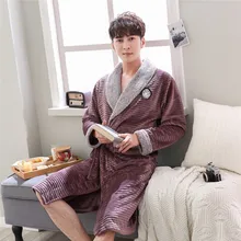 JRMISSLI повседневные мужские халаты фланелевый Халат с v-образным вырезом и длинным рукавом мужское женское платье плюшевое кимоно теплый мужской Халат пальто кимоно homme
