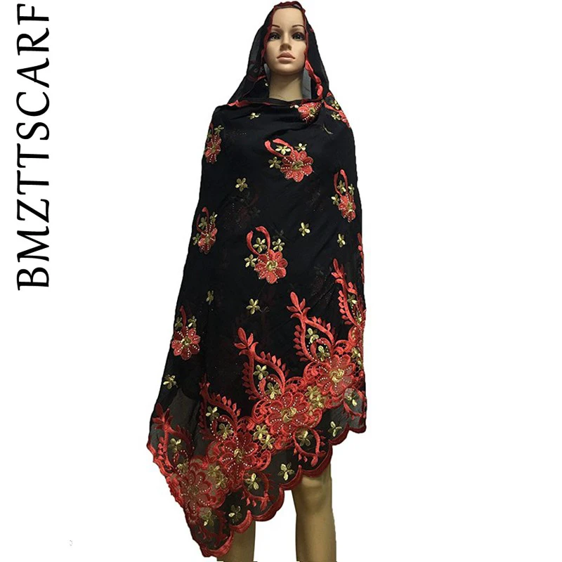 Африканский шарф, мусульманский женский большой хлопковый шарф с вышивкой, хлопок, мусульманский шарф больших размеров для шали BM471 - Цвет: Color 6