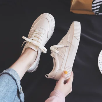 

Small white shoes 2019 autumn new cross tie round head flat casual shoes