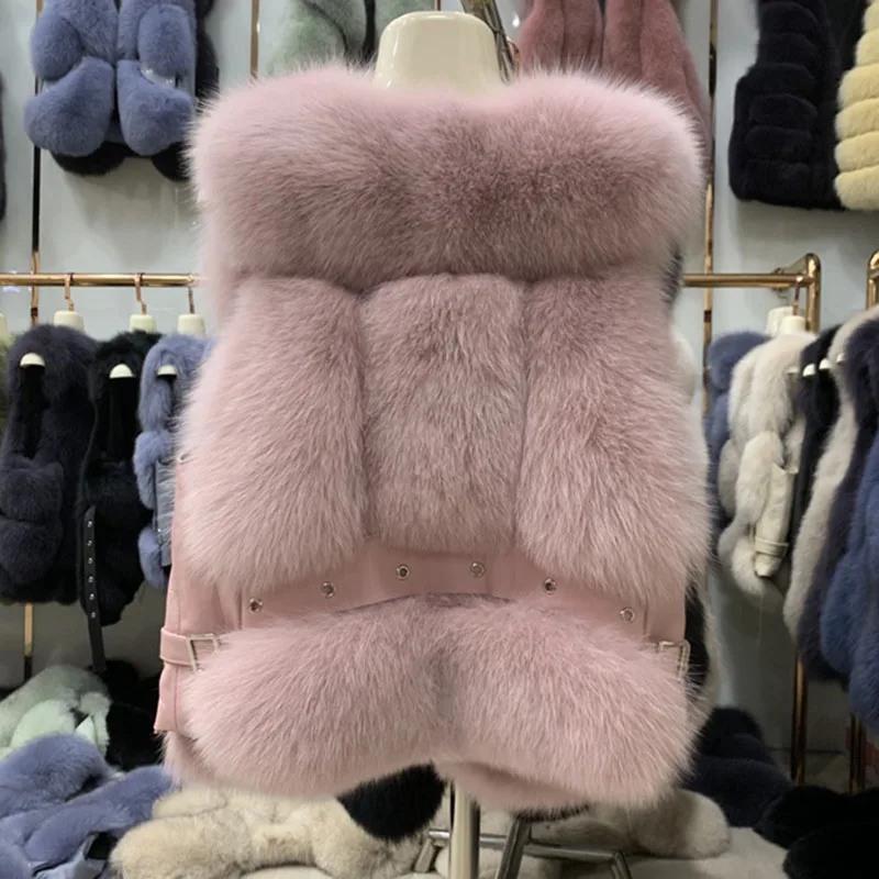 Жилет из натурального Лисьего меха, без рукавов, натуральный зимний теплый толстый женский меховой жилет, женский короткий жилет из натурального Лисьего меха, дамские жилеты