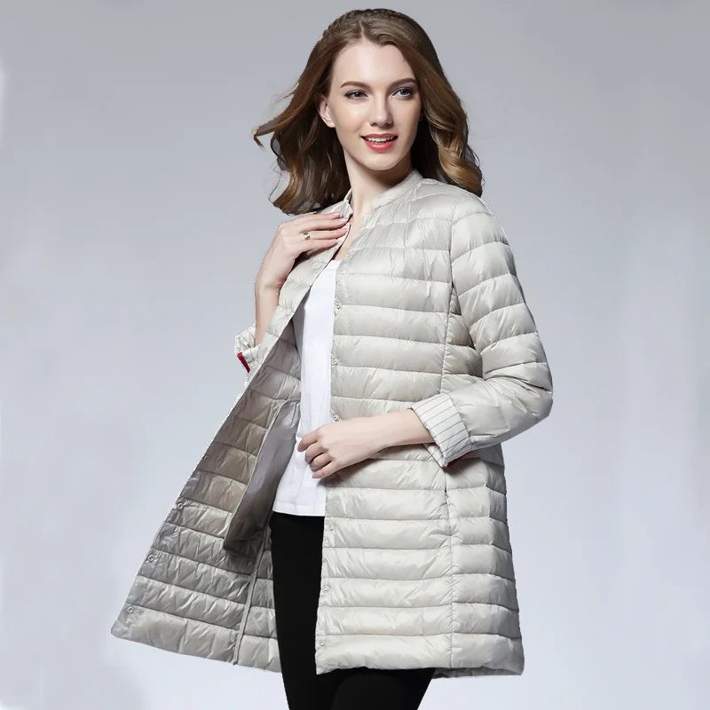 

Woman Spring Padded Warm Coat Ultra Light Duck Down Jacket Long Female Overcoat Slim Solid Jackets Winter Coat Portable Parkas