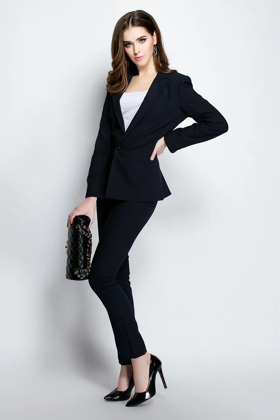 

Rushed Fashion Charming Elegant Spring-new-pant-suits-sets-high-quality-work-ol-office-suits Collar One Button Women Suits