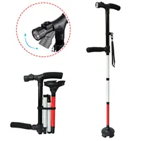 Two-Handle Walking Clver Cane with LED Light, 85cm - 97cm Adjustable Folding Walking Stick for the Blind, Seniors Disabled and E 1