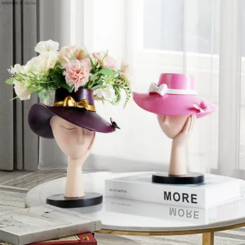 

Nordic Vase Flower Pot Home Decoration Creative Abstract Character Hat Flower Arrangement Accessories Wedding Decoration Gift