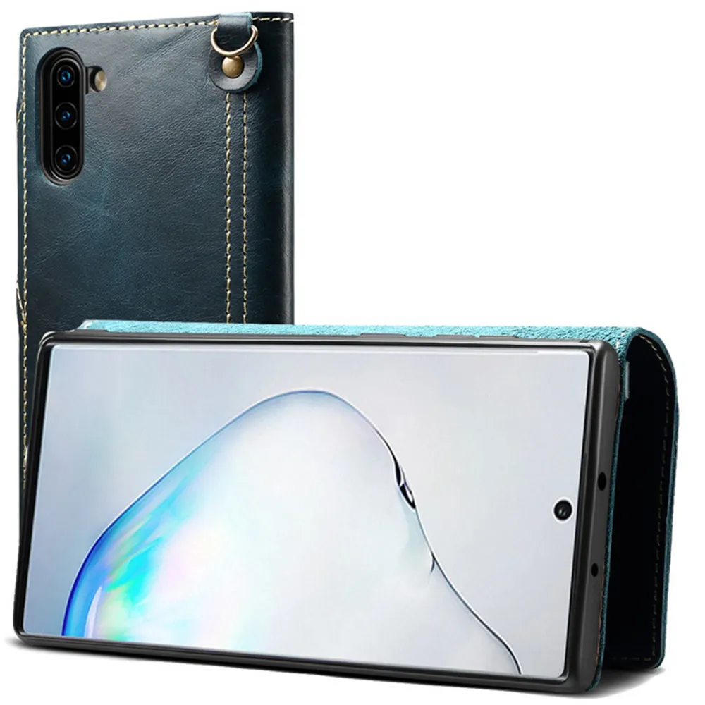 Blue Чехол из натуральной воловьей кожи для iPhone 11 Pro Max X XR XS 7 8 6 6s Plus, флип-чехол с бумажником для samsung Note 10 9 8 S10 S9 S8 Plus - Цвет: Blue