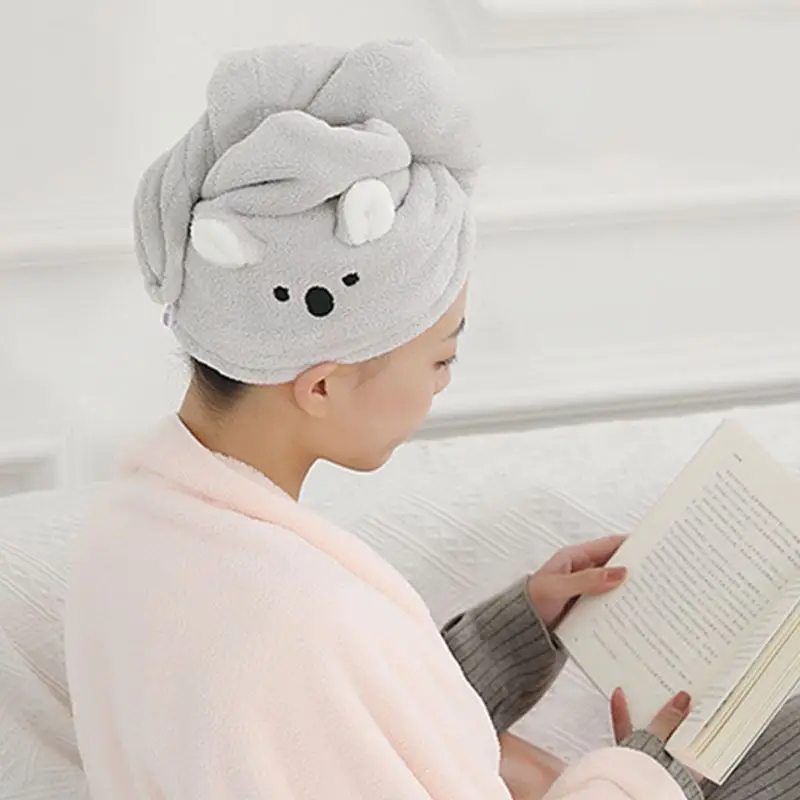 R9JC Coral Velvet Microfiber Hair Towel Wrap Turban Cute Cartoon Animal Ears Super Absorbent Anti-Frizz Quick Drying Bath Cap | Дом и сад