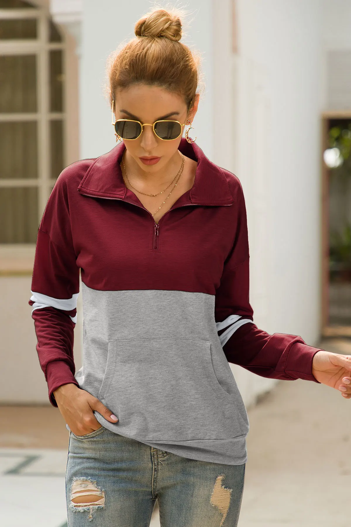Лоскутная цветная Толстовка женские толстовки осень Sudadera Mujer пуловер толстовка с отложным воротником Sudadera Mujer Con Capucha