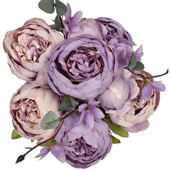 

Vintage Artificial Peony Silk Flowers Bouquet Home Wedding Decoration-New Purple