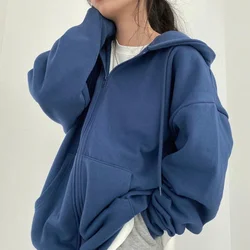 2022 novo hoodie feminino harajuku versão coreana solto camisolas de grandes dimensões cor sólida de manga comprida com capuz moletom estudante