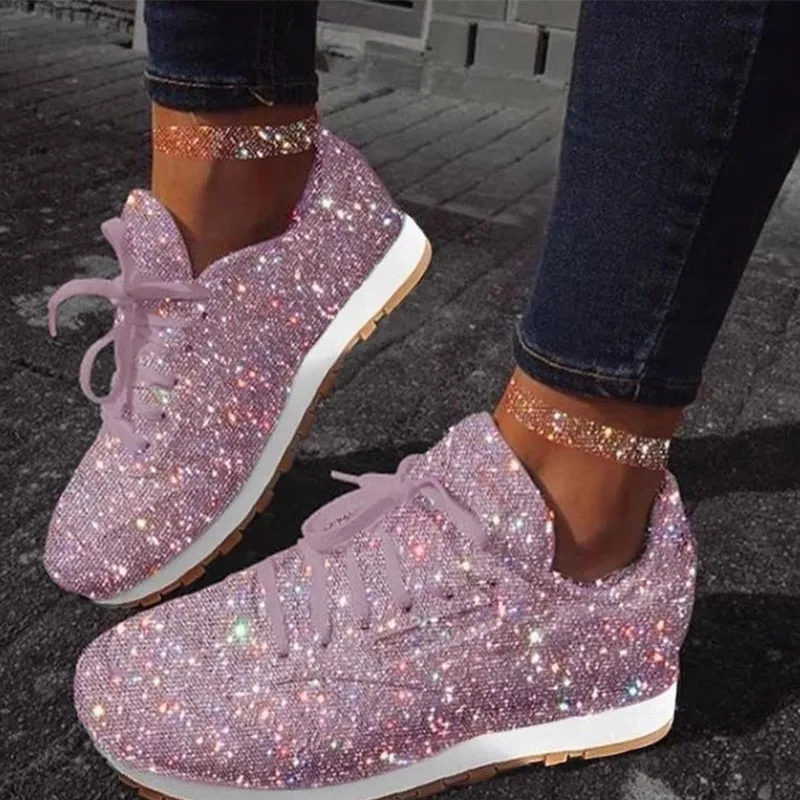 Glitter Sneakers Women Flat Bling 