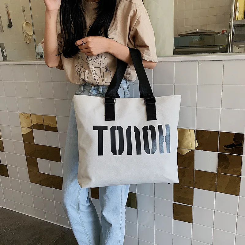 

JIULIN Spring 2019 New Large Capacity Single Shoulder Crossing Canvas Bag Personality Korean Simple Shopping Printing Letters