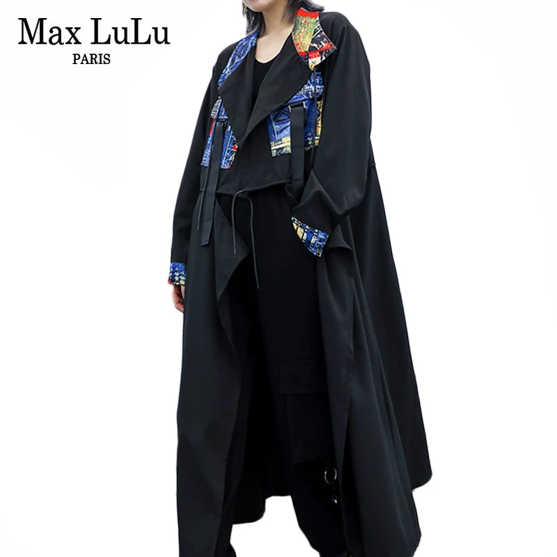 Max LuLu/Осенняя мода в Корейском стиле, женская уличная одежда в стиле панк, женский длинный Тренч с принтом, пальто, негабаритная Повседневная Женская ветровка