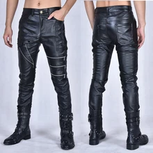 Осень-зима новые кожаные мужские кожаные брюки tide Мужские для отдыха сценический локомотив тонкие мужские кожаные брюки