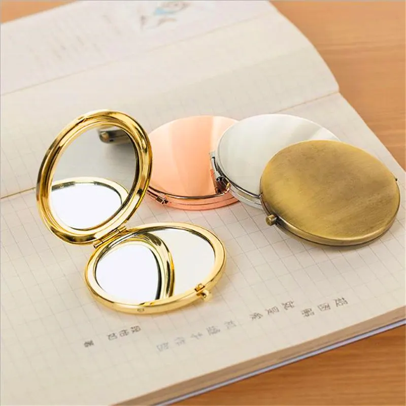 

1 PC Simple Portable Solid Color Double-sided Makeup Mirror Round Shape Metal Compact Mirror Pocket Cosmetic Mrrior For Women