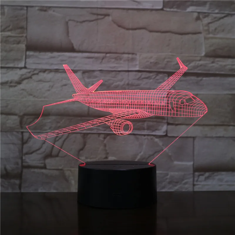 Модель самолета USB светодиодный 3d-ночник Иллюзия Lampara аэроплан детский подарок пассажирский самолет настольная лампа прикроватная 3D-2009 подарок