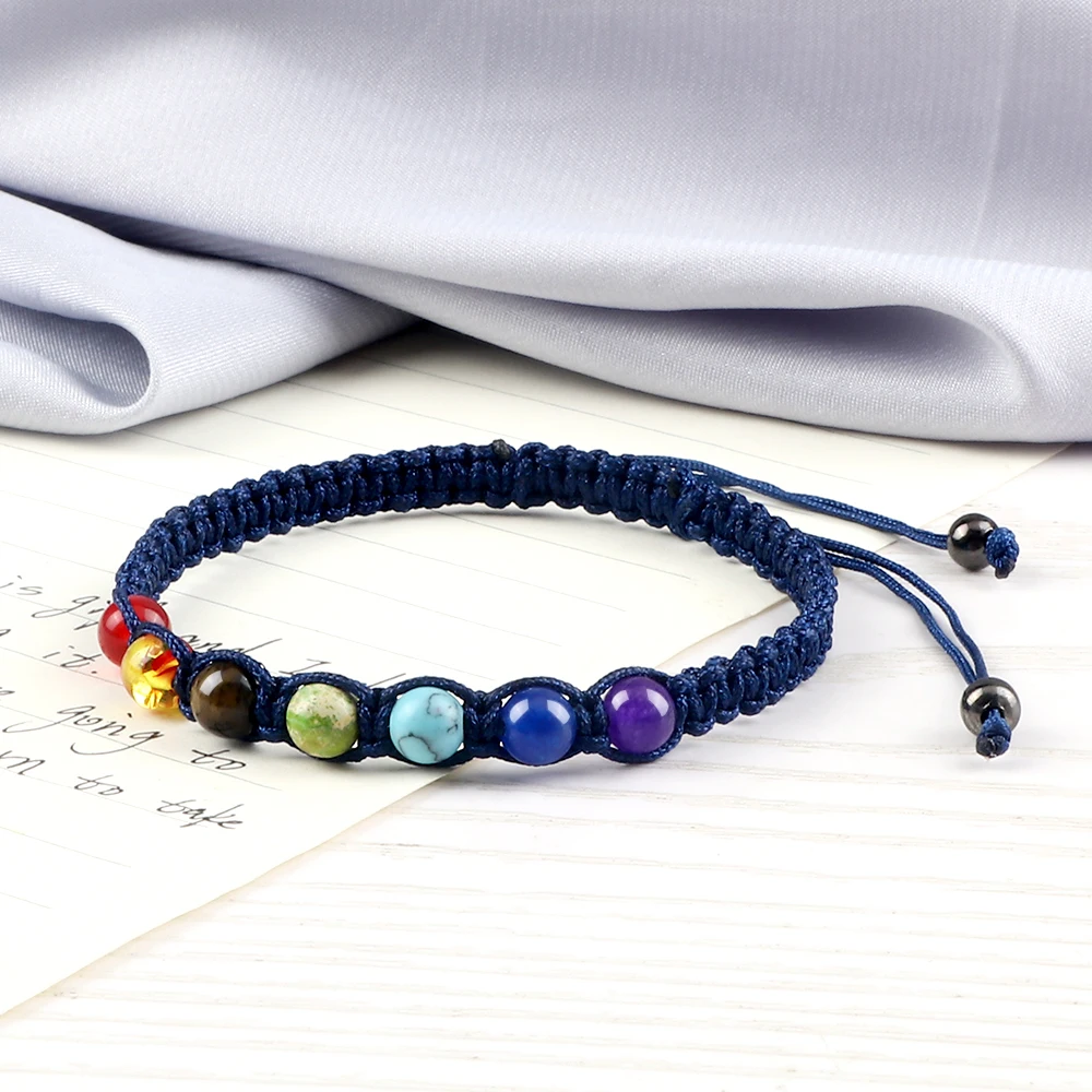 Handmade 7 chakra gyöngyök Karcsat 6mm Természetes Kő- stringed befon Jóga reiki Gyógyulás Pénzkövetelés bracelet & bangles meditációt Tehetség