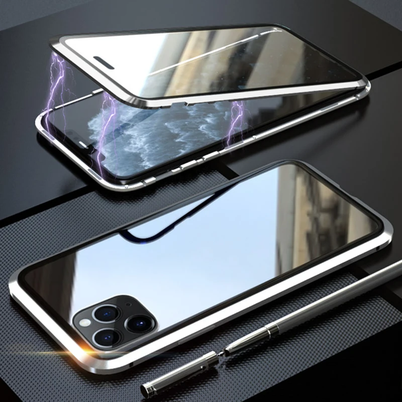 Магнитный чехол для Apple iphone 11 Pro 360 Защитный чехол для iphone 11pro Max a iphone 11pro двойное стекло в рамке чехол Fundas Coque - Цвет: Silver