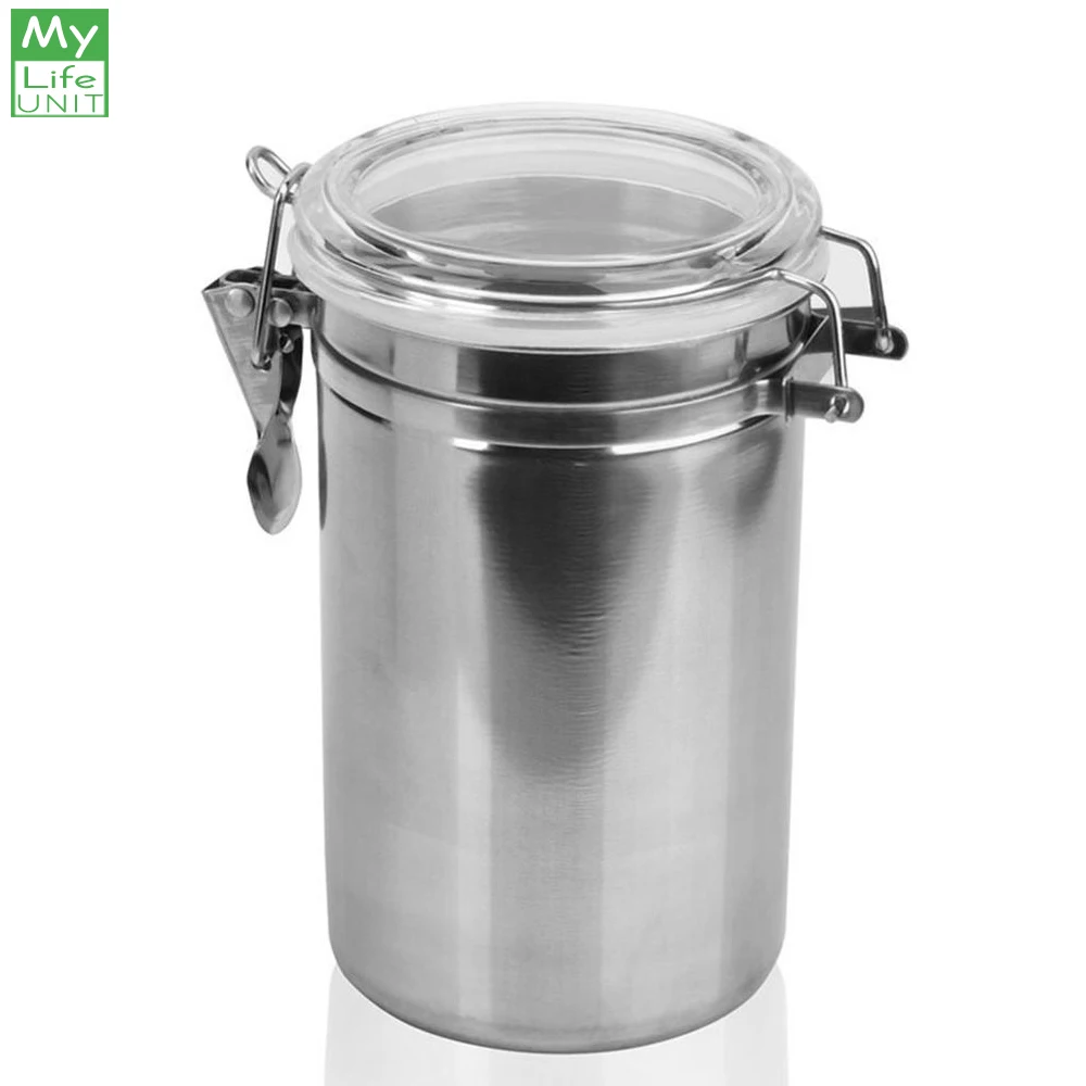 

MyLifeUNIT Airtight Food Canister 1.1L Stainless Steel Food Container Coffee Tea Sugar Storage Sealed Cans