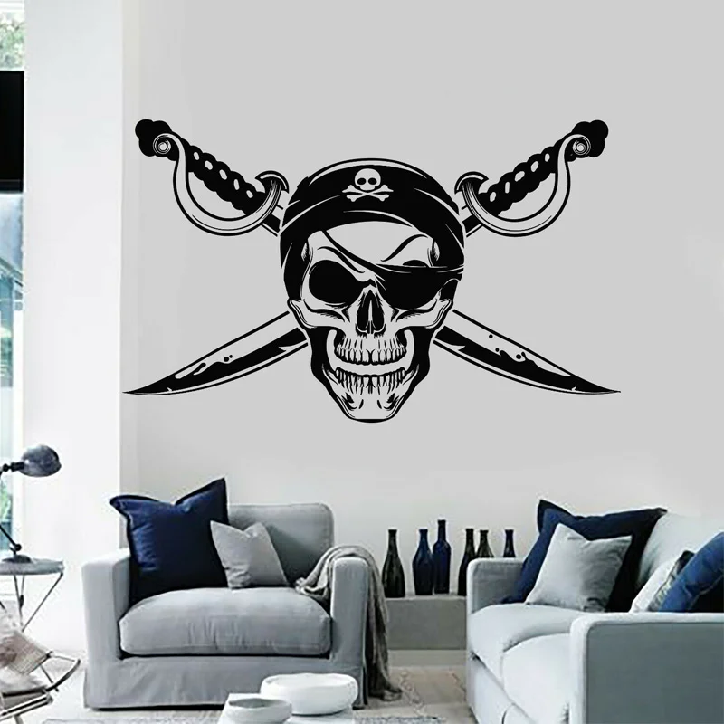 

Sea Bandits Pirate Symbols Skull and Bones Wall Sticker Vinyl Nautical Home Decor Room Skeleton Swords Wall Decals Murals A947