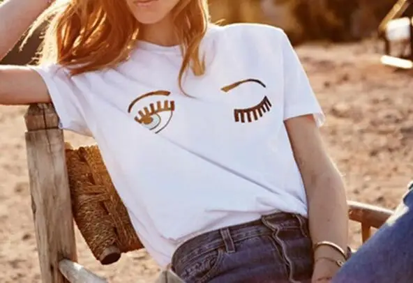 

1 piece 2022 women's clothing eye printing short sleeve T-shirt eyelash design tshirt vestidos top tee
