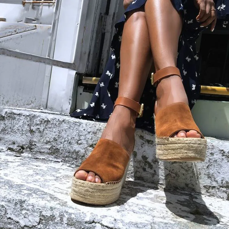 Summer Women Platform Sandals Espadrille Ankle Strap Buckle Peep Toes Shoes Size 