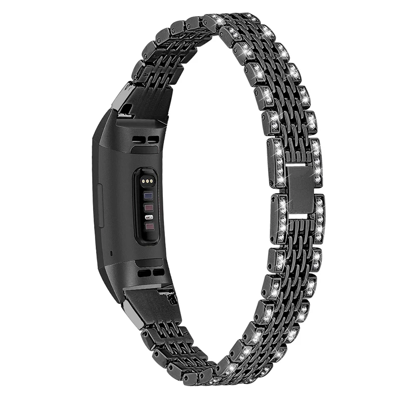 Недавно Нержавеющая сталь сменный Браслет кольцо с кристаллами для FitbitCharge 3