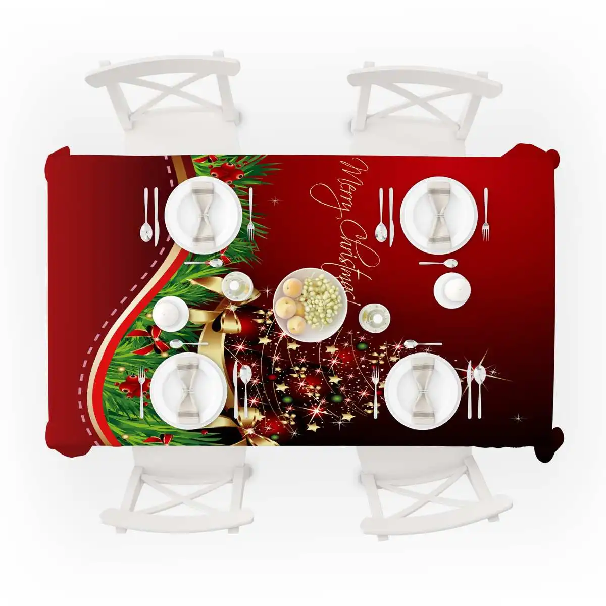 3D Waterproof Rectangular Print Tablecloth Christmas Tree Oil cloth Home Party Banquet Table Cloth Cover Mat Desk Decor