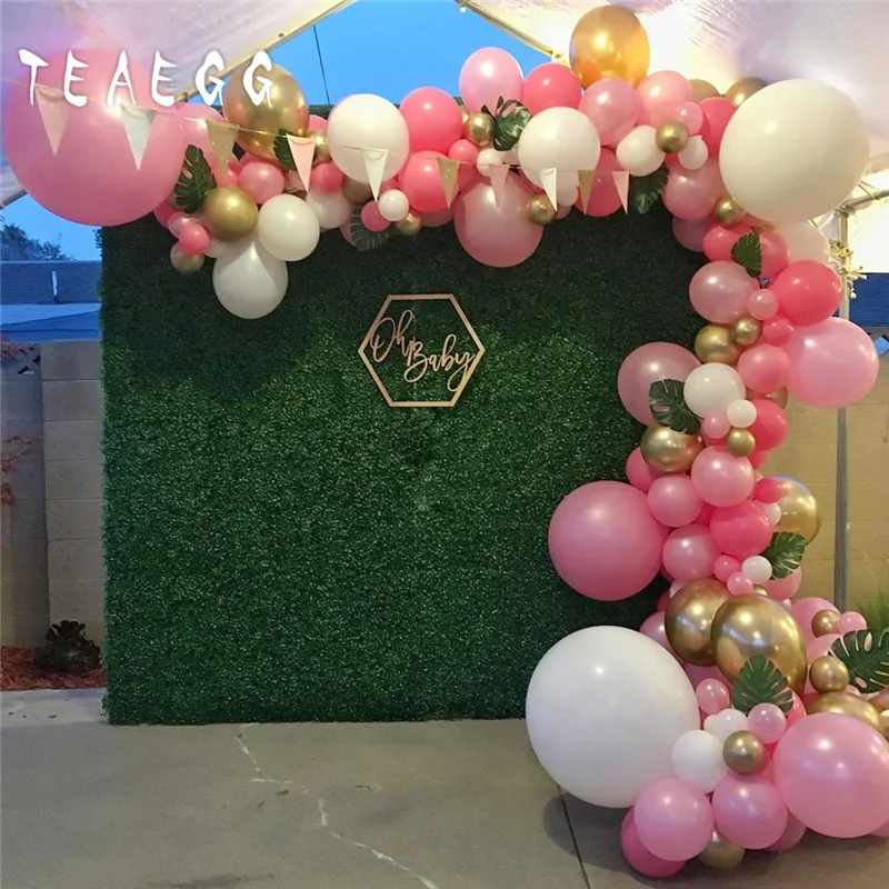 

123pcs Pastel Pink White Ballon Garland Arch Kit Simulated Leaves Metal Gold Balloon Baby 1th Birthday Party decoration Supplies