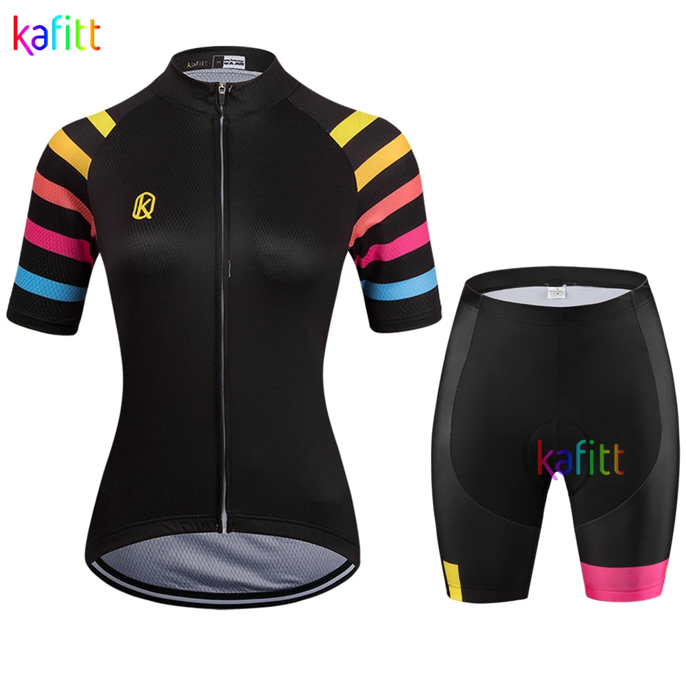 KAFITT Women's Short Sleeve Cycling Jersey Sets Bib Pants Breathable Outdoor Go Pro Team Quick Drying Maillot Mujer Summer cycling jersey cycling jersey set