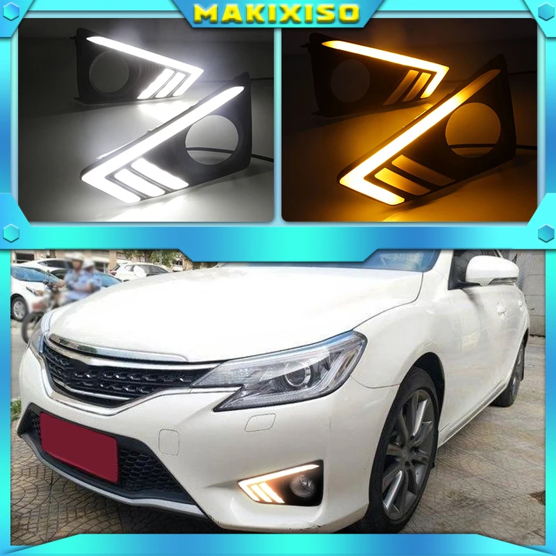 

1Pair Car DRL Daytime Running Light For Toyota MARK X REIZ 2013 - 2018 LED Fog Lamp with dynamic Yellow Turn Signal