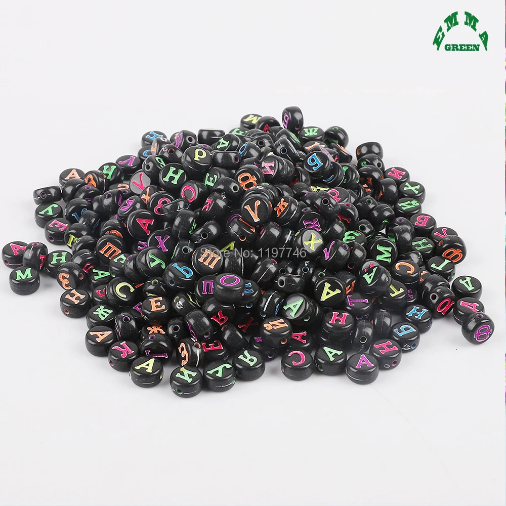 Vintage Black Russian Letter Beads for Jewelry Making 4*7mm 3600pcs Acrylic  Flat Round Russia Charm Beads with Letters For Kids