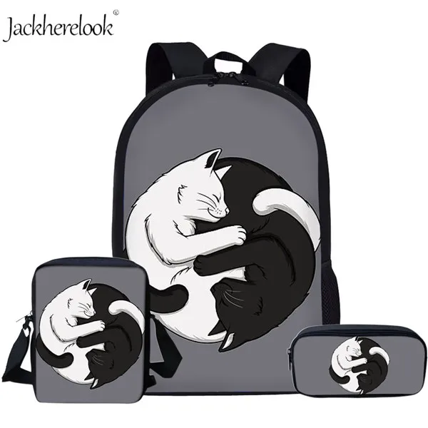 Jackhereook Черный Инь Ян кошки школьные рюкзаки для девочек милый детский рюкзак для котенка для мальчиков книжные сумки для начальной школы Студенческая сумка детские подарки - Цвет: HK866CEK