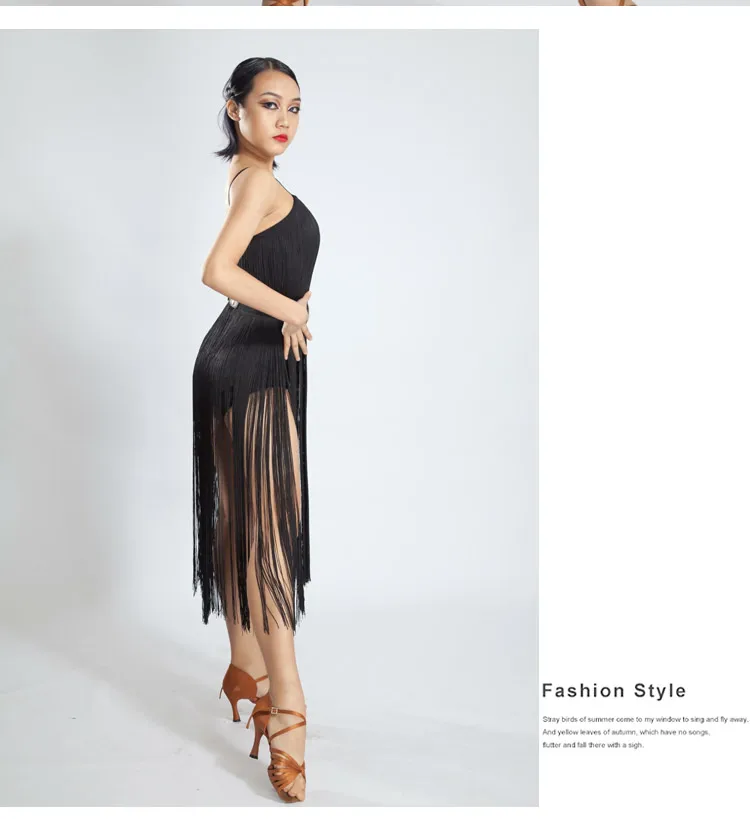 Year New Summer Tassel Lady Dance Dresses Strapless Black Color Dancer Latin Slim Sexy Women Dress Clothes